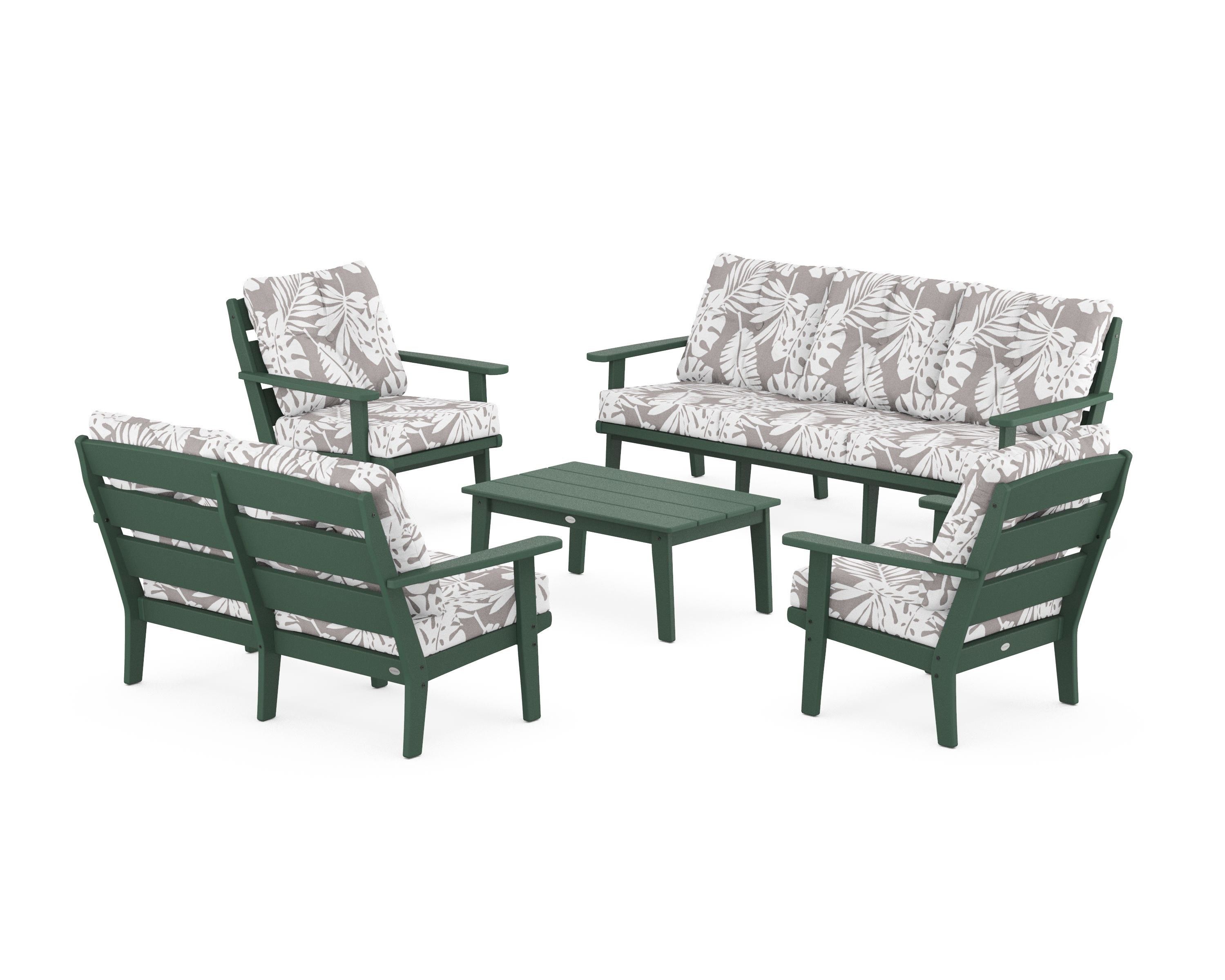 POLYWOOD® Lakeside 5-Piece Lounge Sofa Set in Green / Leaf Grey Mist