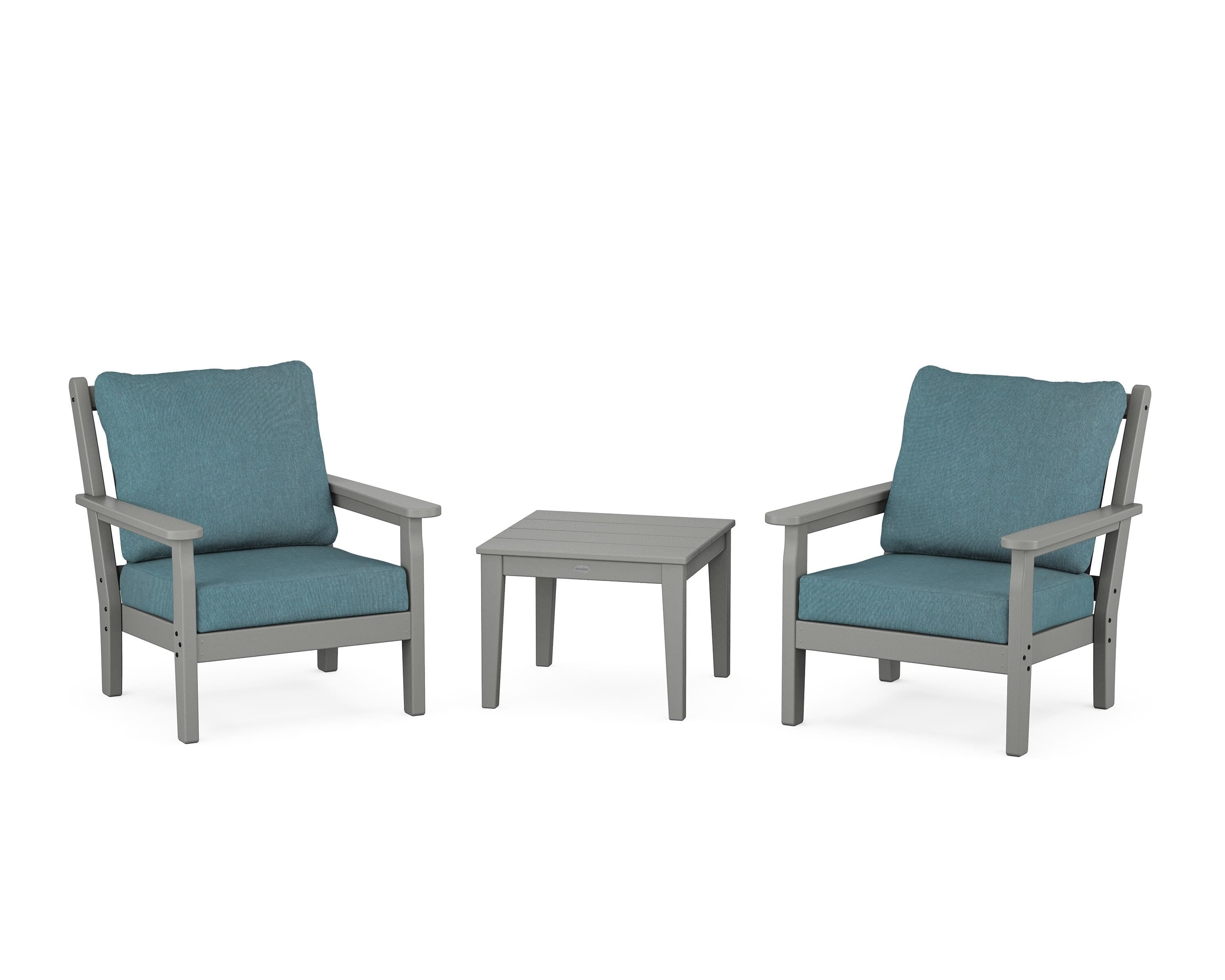 POLYWOOD® Chippendale 3-Piece Deep Seating Set in Slate Grey / Ocean Teal