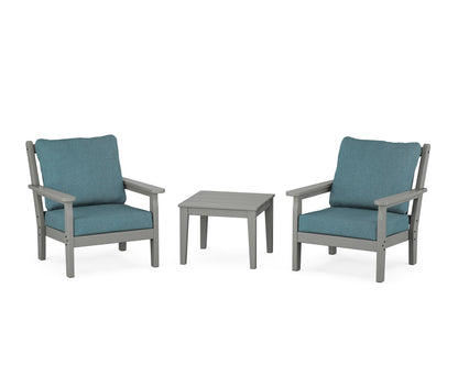 POLYWOOD® Chippendale 3-Piece Deep Seating Set in Slate Grey / Ocean Teal