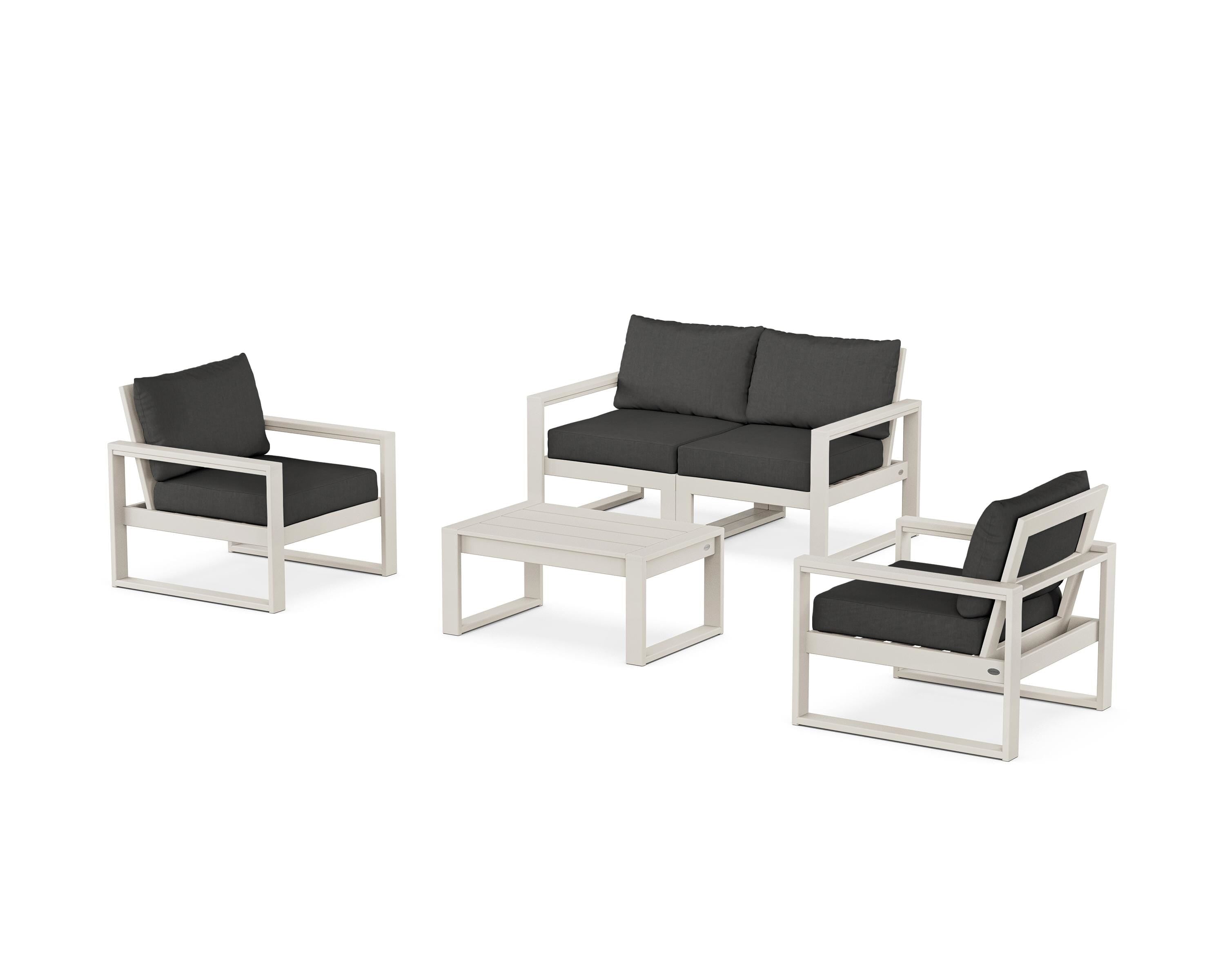 POLYWOOD® EDGE Sectional 4-Piece Deep Seating Set with Loveseat in Sand / Spectrum Carbon