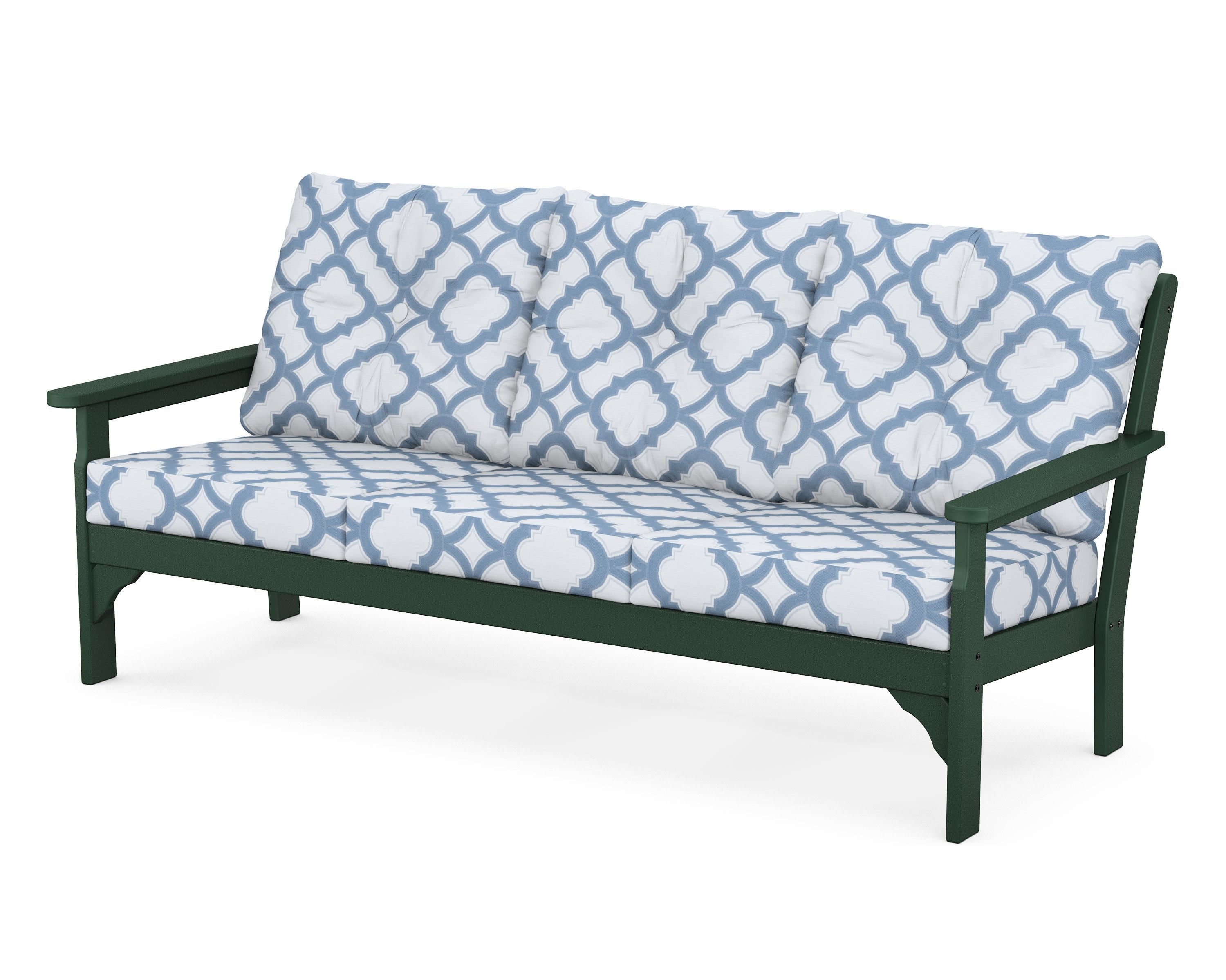 POLYWOOD® Vineyard Deep Seating Sofa in Green / Trellis Sky Blue