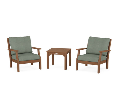 Martha Stewart by POLYWOOD® Chinoiserie 3-Piece Deep Seating Set in Teak / Cast Sage