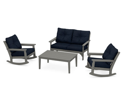 POLYWOOD® Vineyard 4-Piece Deep Seating Rocking Chair Set in Slate Grey / Marine Indigo