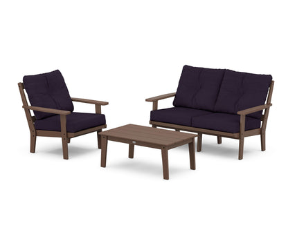 POLYWOOD® Prairie 3-Piece Deep Seating Set with Loveseat in Mahogany / Navy Linen