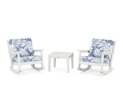 POLYWOOD® Chippendale 3-Piece Deep Seating Rocker Set in White / Leaf Sky Blue
