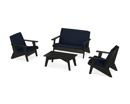POLYWOOD® Riviera Modern Lounge 4-Piece Set in Black / Marine Indigo