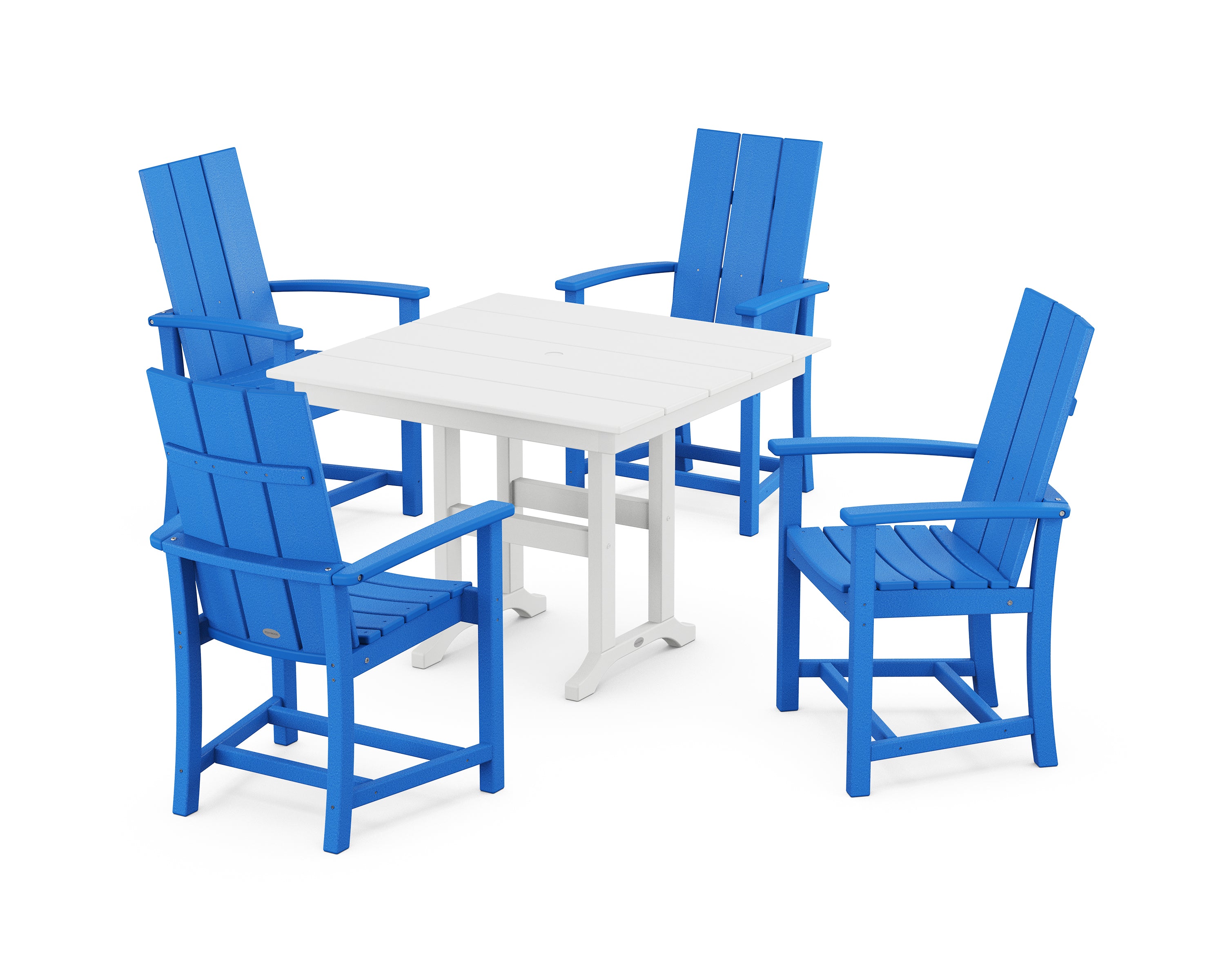 POLYWOOD® Modern Adirondack 5-Piece Farmhouse Dining Set in Pacific Blue / White