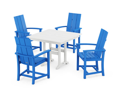 POLYWOOD® Modern Adirondack 5-Piece Farmhouse Dining Set in Pacific Blue / White