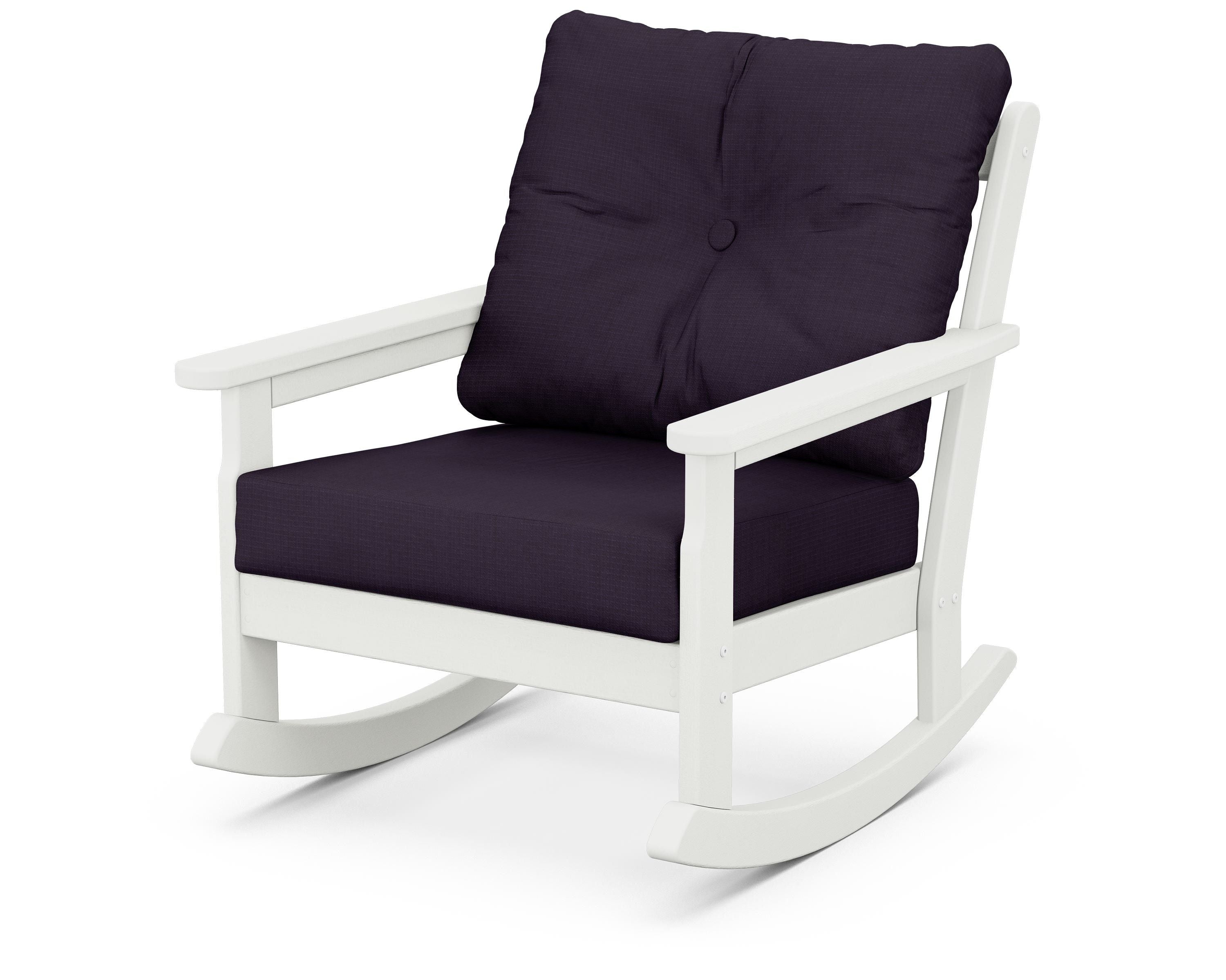 POLYWOOD® Vineyard Deep Seating Rocking Chair in Vintage White / Navy Linen