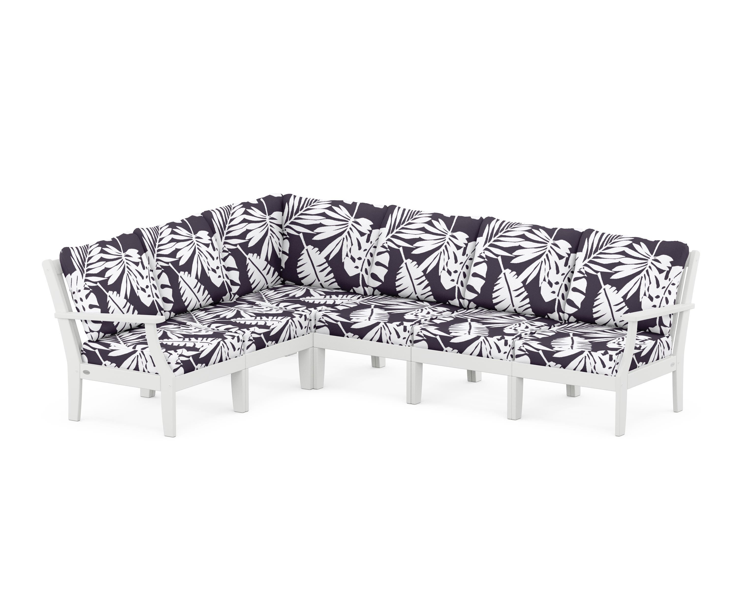 POLYWOOD® Braxton Modular 6-Piece Deep Seating Set in White / Leaf Navy