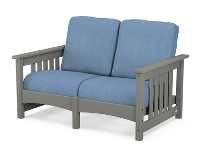 POLYWOOD® Club Mission Loveseat in Slate Grey / Sky Blue