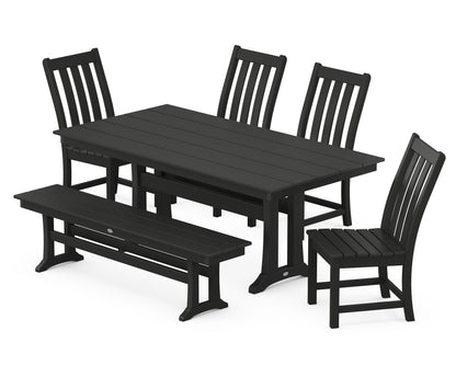 POLYWOOD® Vineyard Side Chair 6-Piece Farmhouse Dining Set with Trestle Legs and Bench in Black