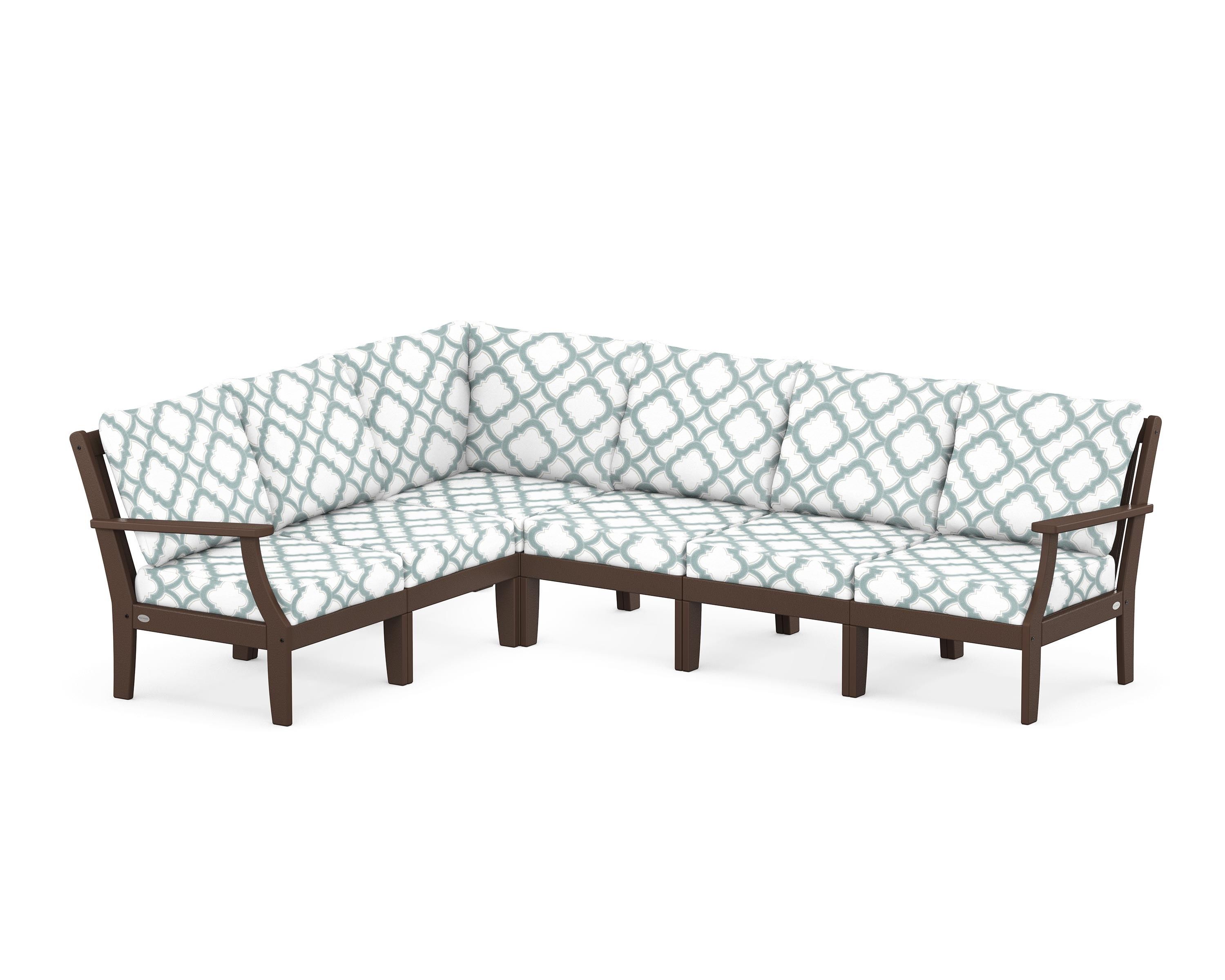 POLYWOOD® Braxton Modular 6-Piece Deep Seating Set in Mahogany / Trellis Glacier Spa