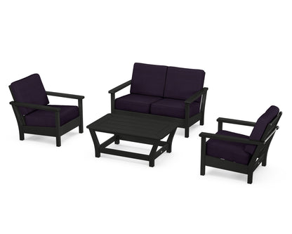 POLYWOOD® Harbour 4-Piece Deep Seating Set in Black / Navy Linen