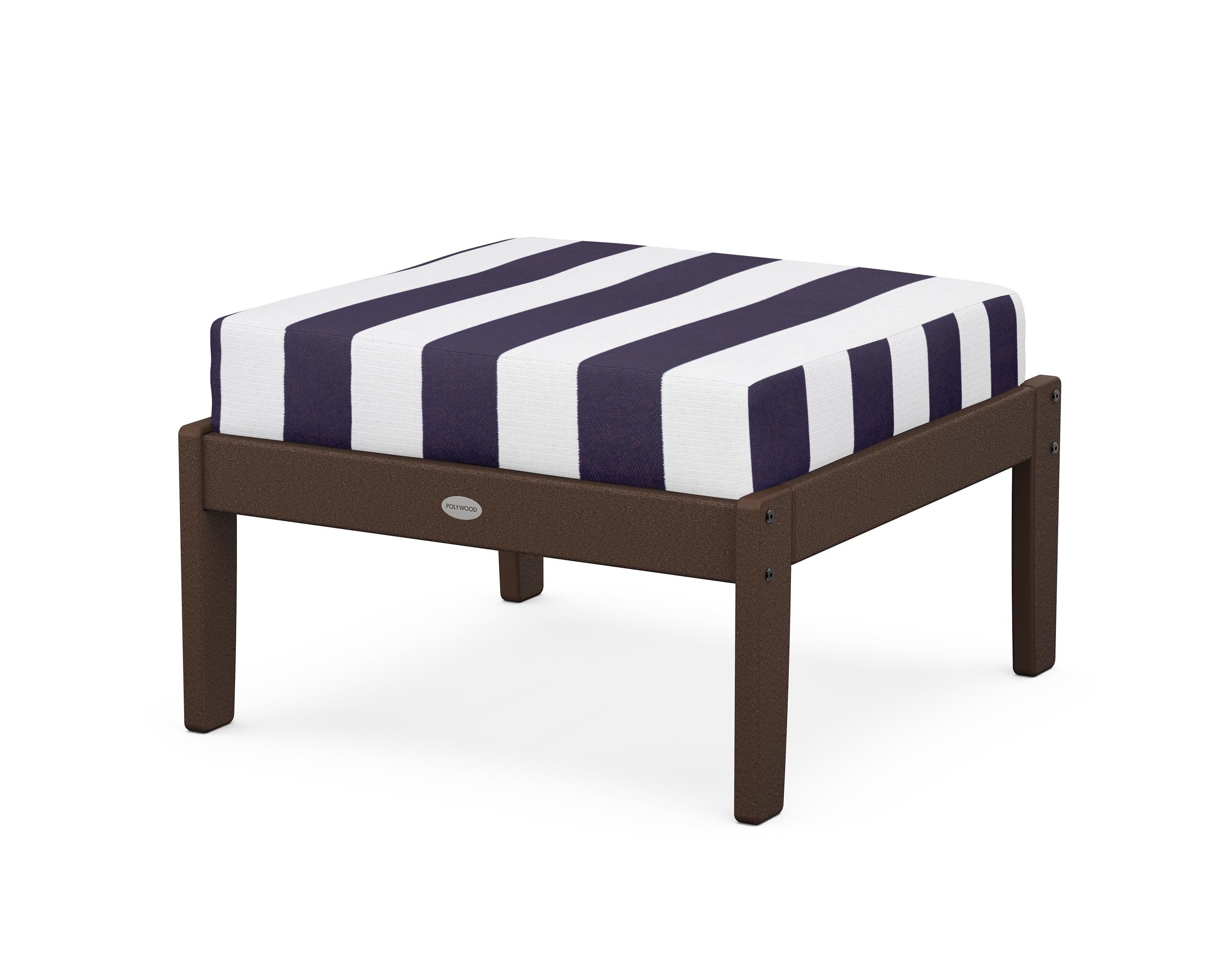 POLYWOOD® Braxton Deep Seating Ottoman in Mahogany / Cabana Stripe Navy