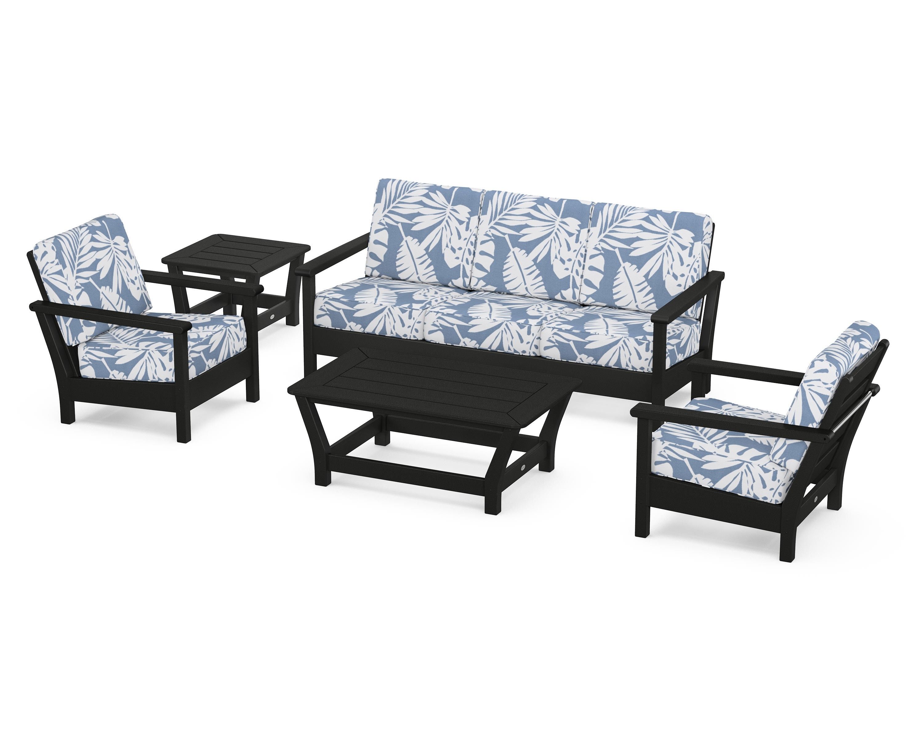 POLYWOOD® Harbour 5-Piece Deep Seating Set in Black / Leaf Sky Blue