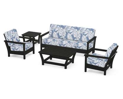 POLYWOOD® Harbour 5-Piece Deep Seating Set in Black / Leaf Sky Blue
