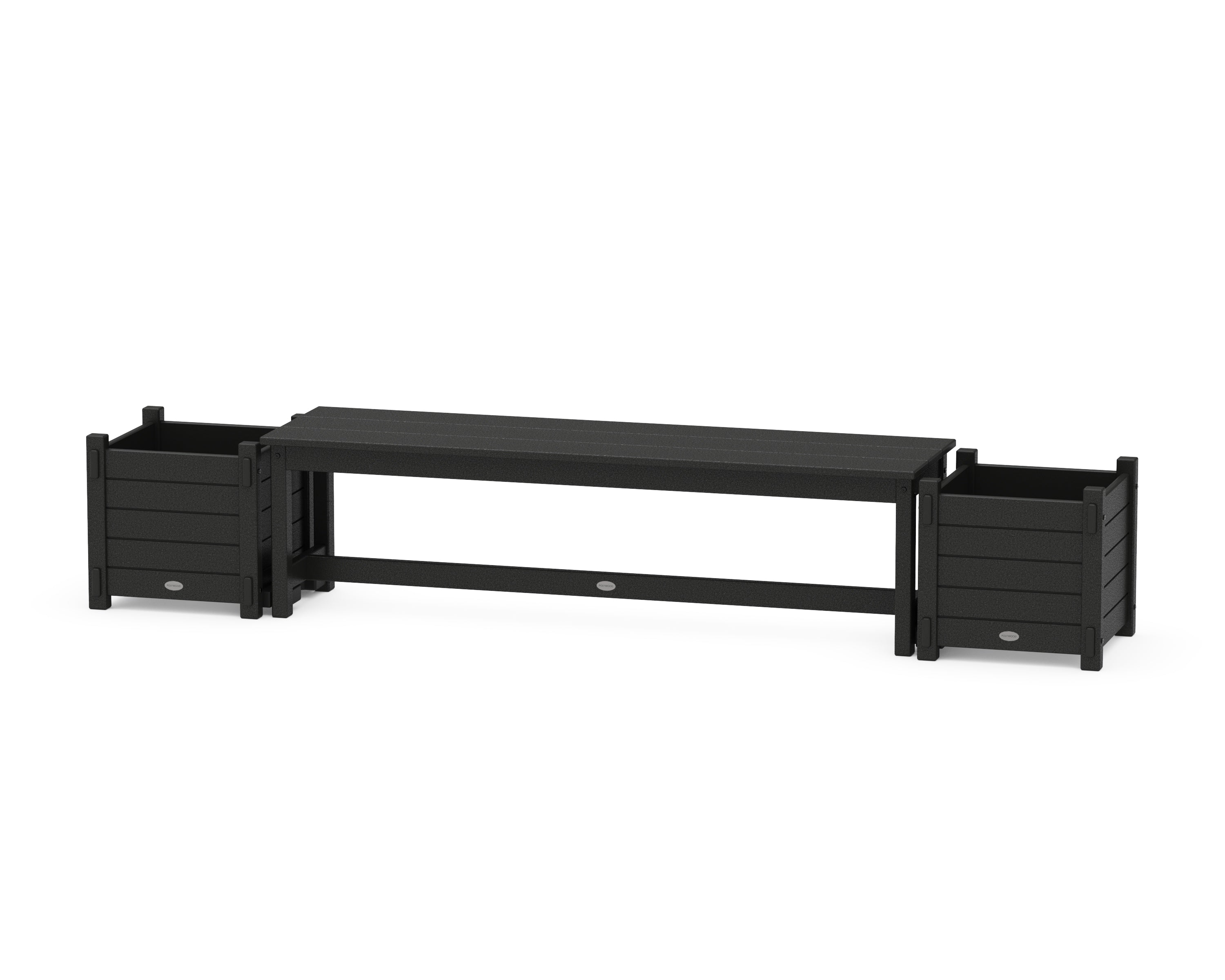 POLYWOOD® 60" Nautical Straight Planter Bench Set in Black