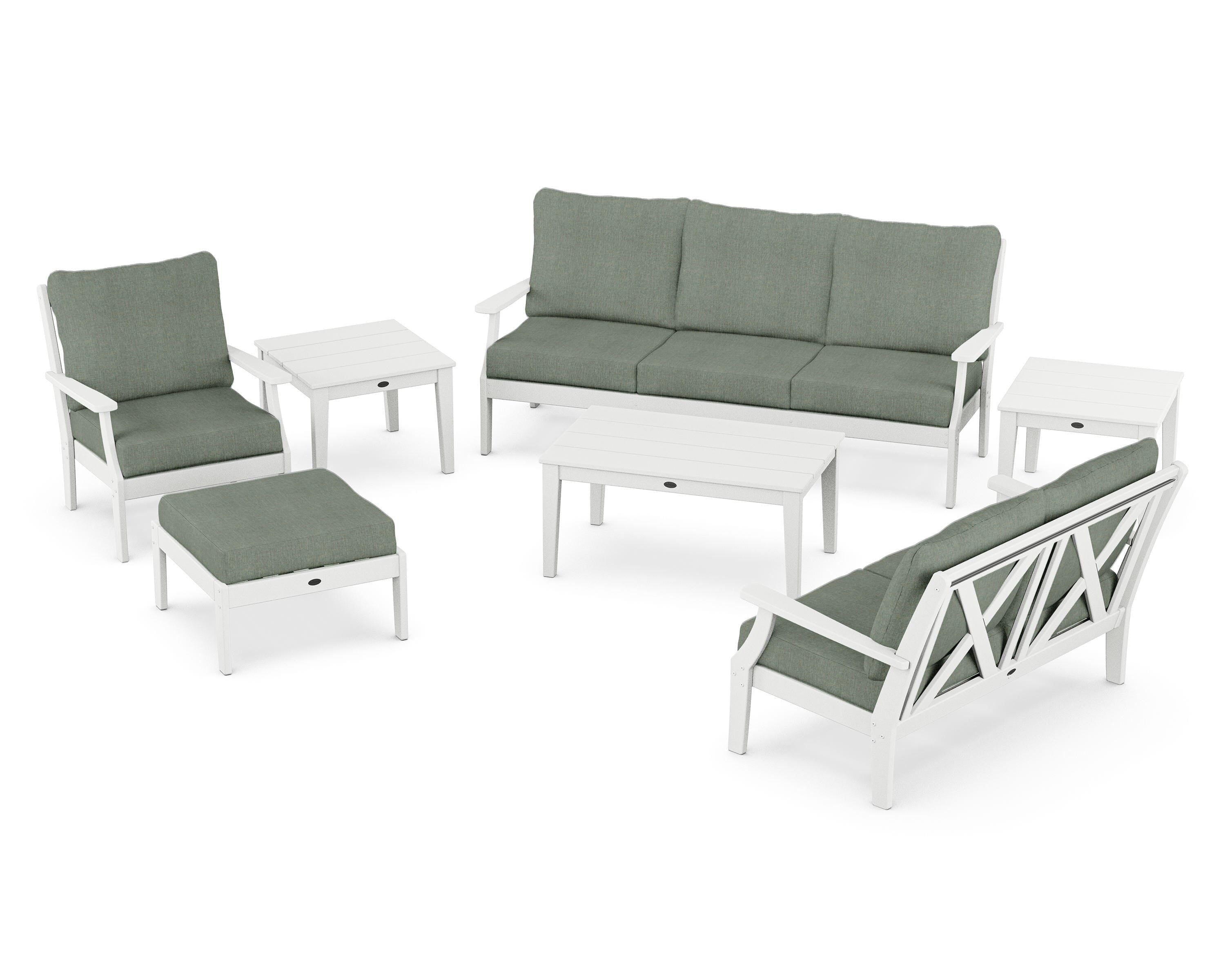 POLYWOOD® Braxton 7-Piece Deep Seating Set in White / Cast Sage