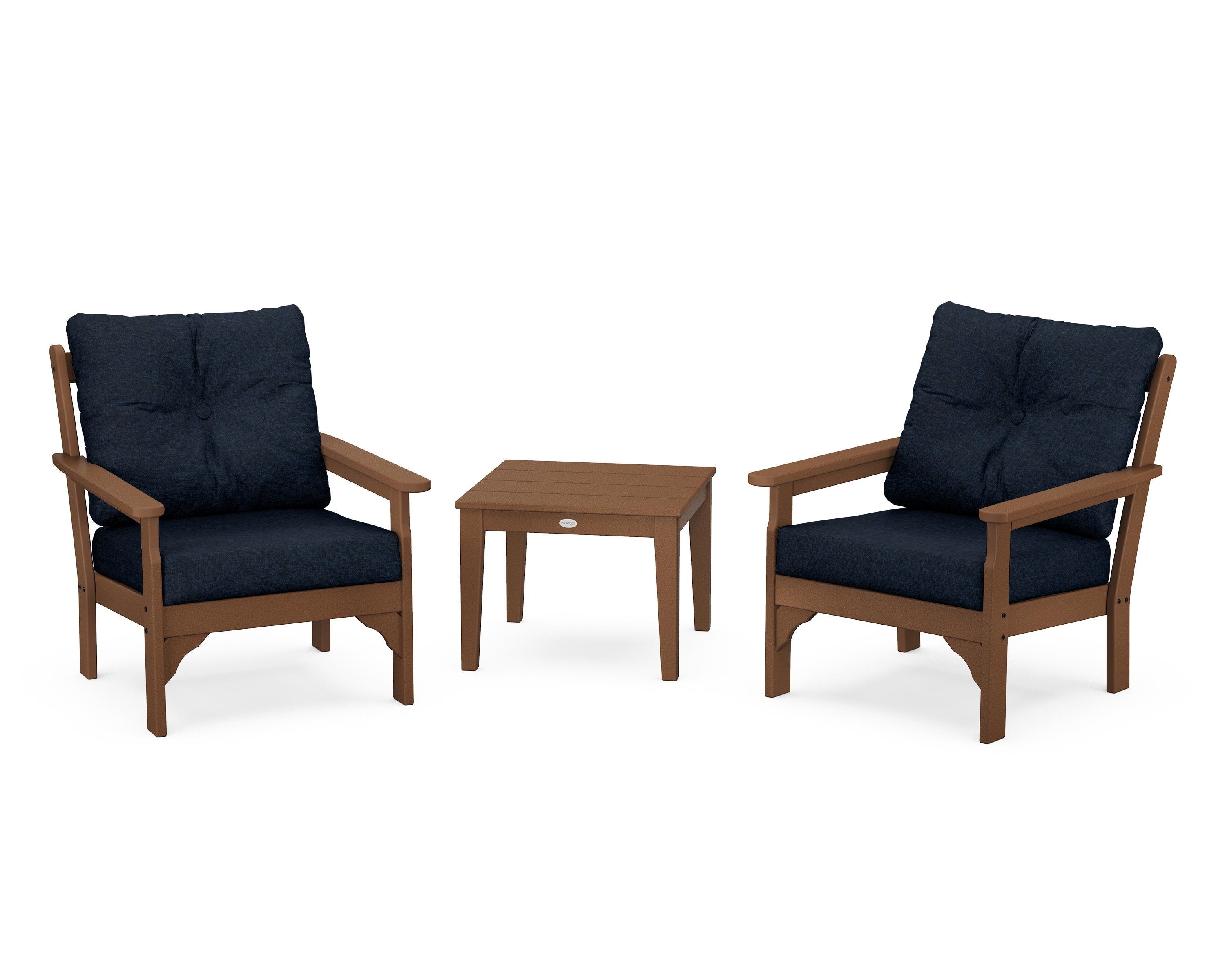 POLYWOOD® Vineyard 3-Piece Deep Seating Set in Teak / Marine Indigo
