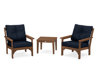 POLYWOOD® Vineyard 3-Piece Deep Seating Set in Teak / Marine Indigo