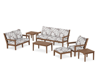 POLYWOOD® Chippendale 7-Piece Deep Seating Set in Teak / Leaf Grey Mist