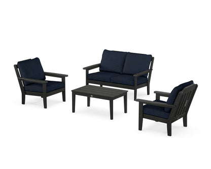Country Living Cottage 4-Piece Deep Seating Set with Loveseat in Black / Marine Indigo