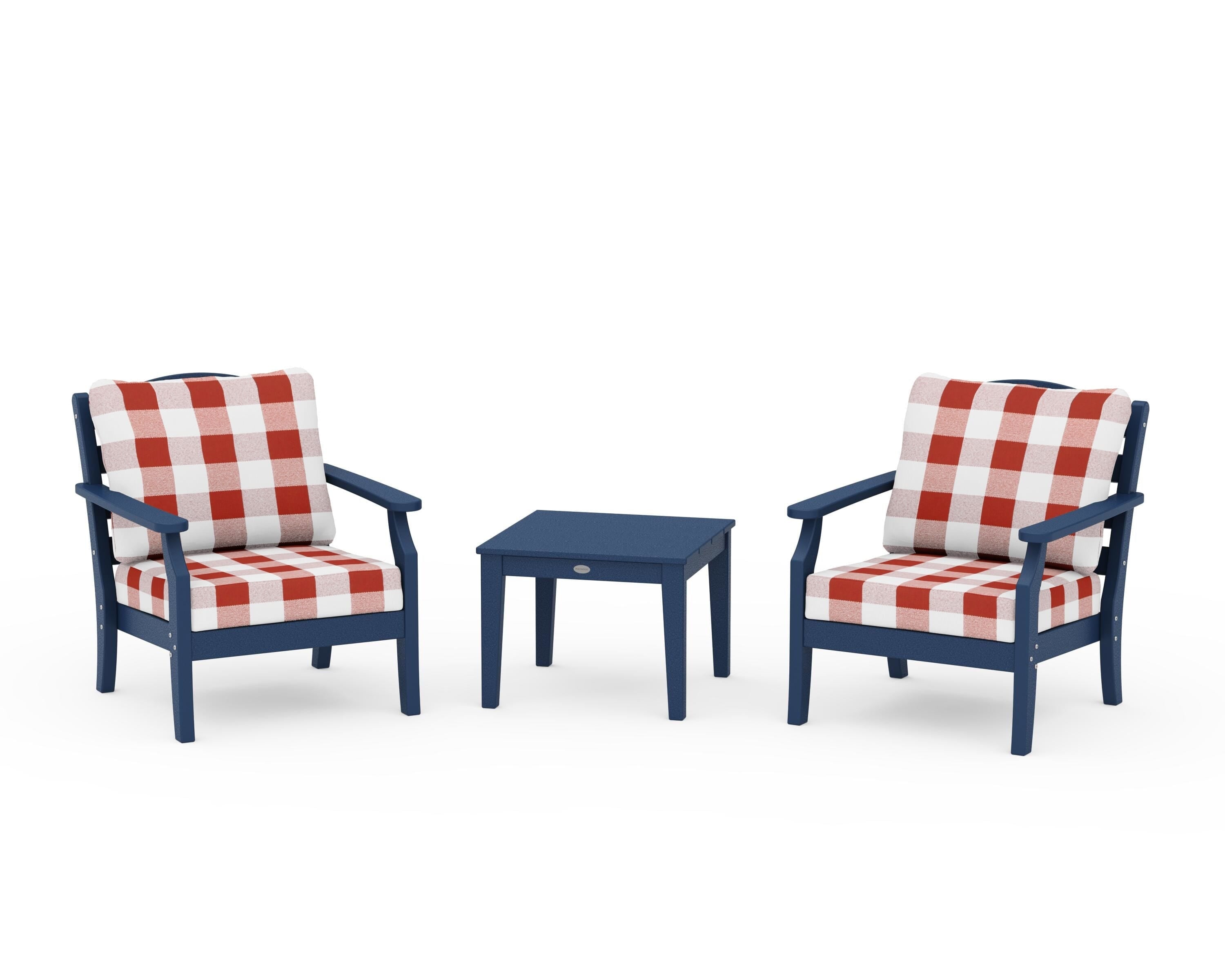 Draper James™ by  POLYWOOD® Savannah 3-Piece Deep Seating Set in Navy / Buffalo Plaid Crimson