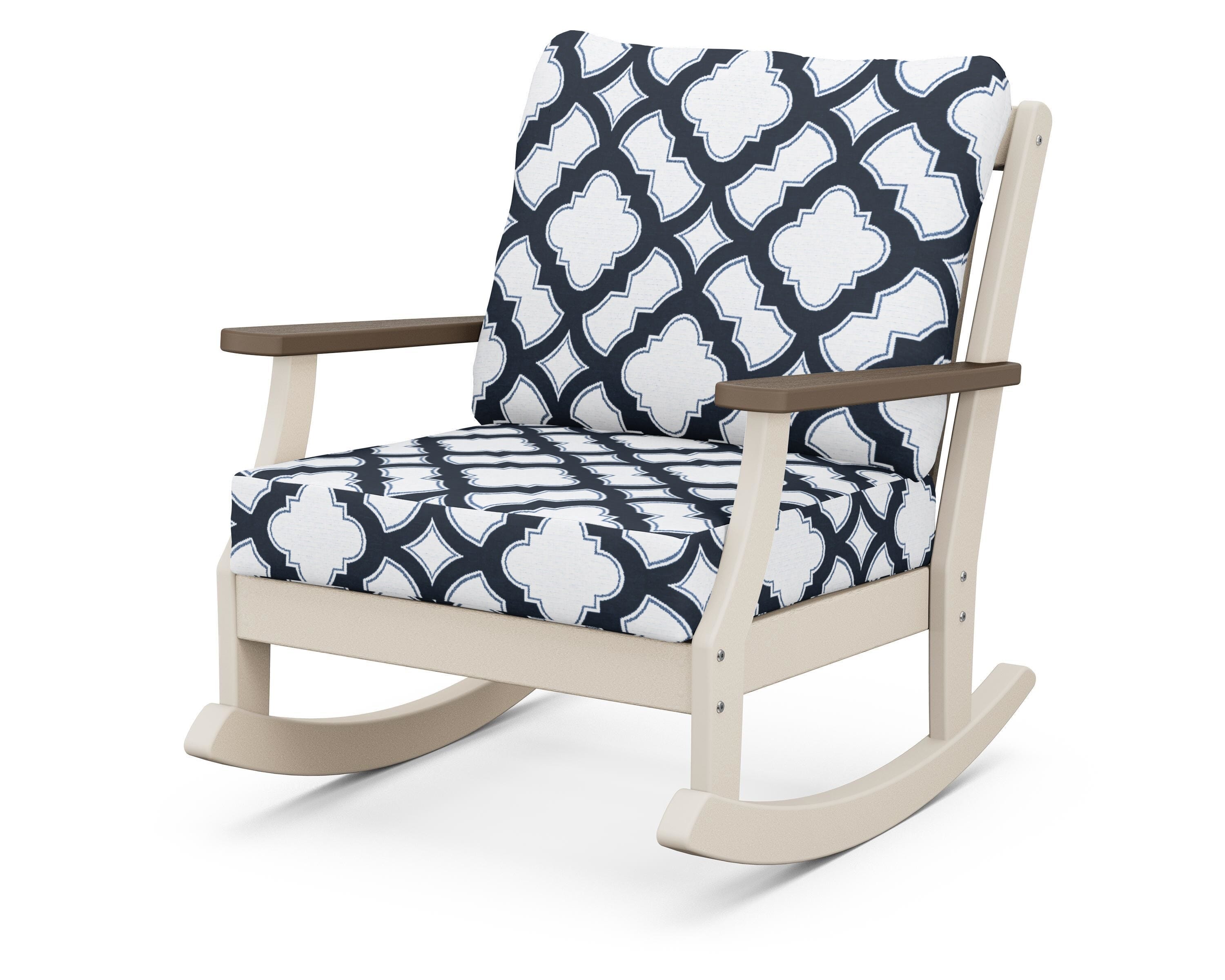 POLYWOOD® Braxton Deep Seating Rocking Chair in Sand / Kona / Trellis Marine Indigo