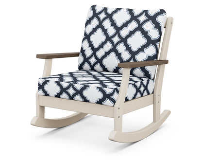 POLYWOOD® Braxton Deep Seating Rocking Chair in Sand / Kona / Trellis Marine Indigo