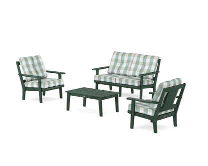 POLYWOOD® Prairie 4-Piece Deep Seating Set with Loveseat in Green / Buffalo Plaid Glacier Spa