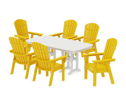 POLYWOOD® Nautical Curveback Adirondack 7-Piece Dining Set in Lemon / White