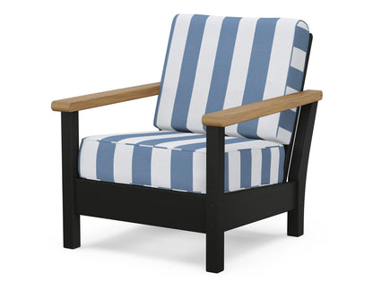 POLYWOOD® Harbour Deep Seating Chair in Black / Natural / Cabana Stripe Sky Blue
