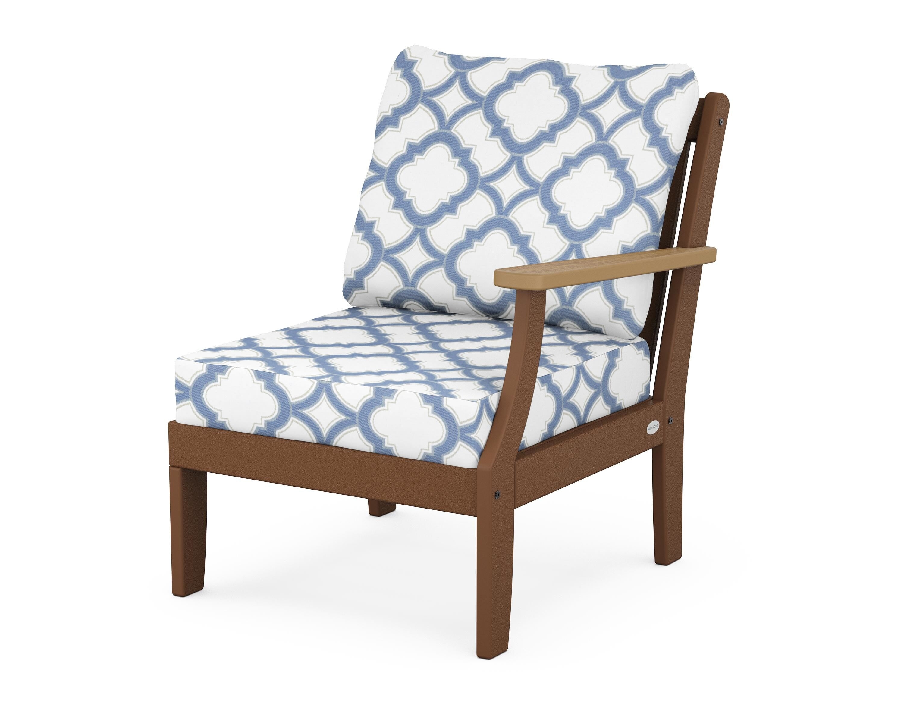 POLYWOOD® Braxton Modular Right Arm Chair in Teak / Natural / Trellis Sky Blue