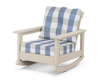 POLYWOOD® Prescott Deep Seating Rocking Chair in Sand / Buffalo Plaid Sky Blue
