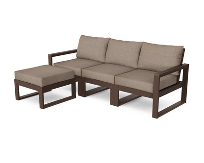 POLYWOOD® EDGE 4-Piece Modular Deep Seating Set with Ottoman in Mahogany / Spiced Burlap