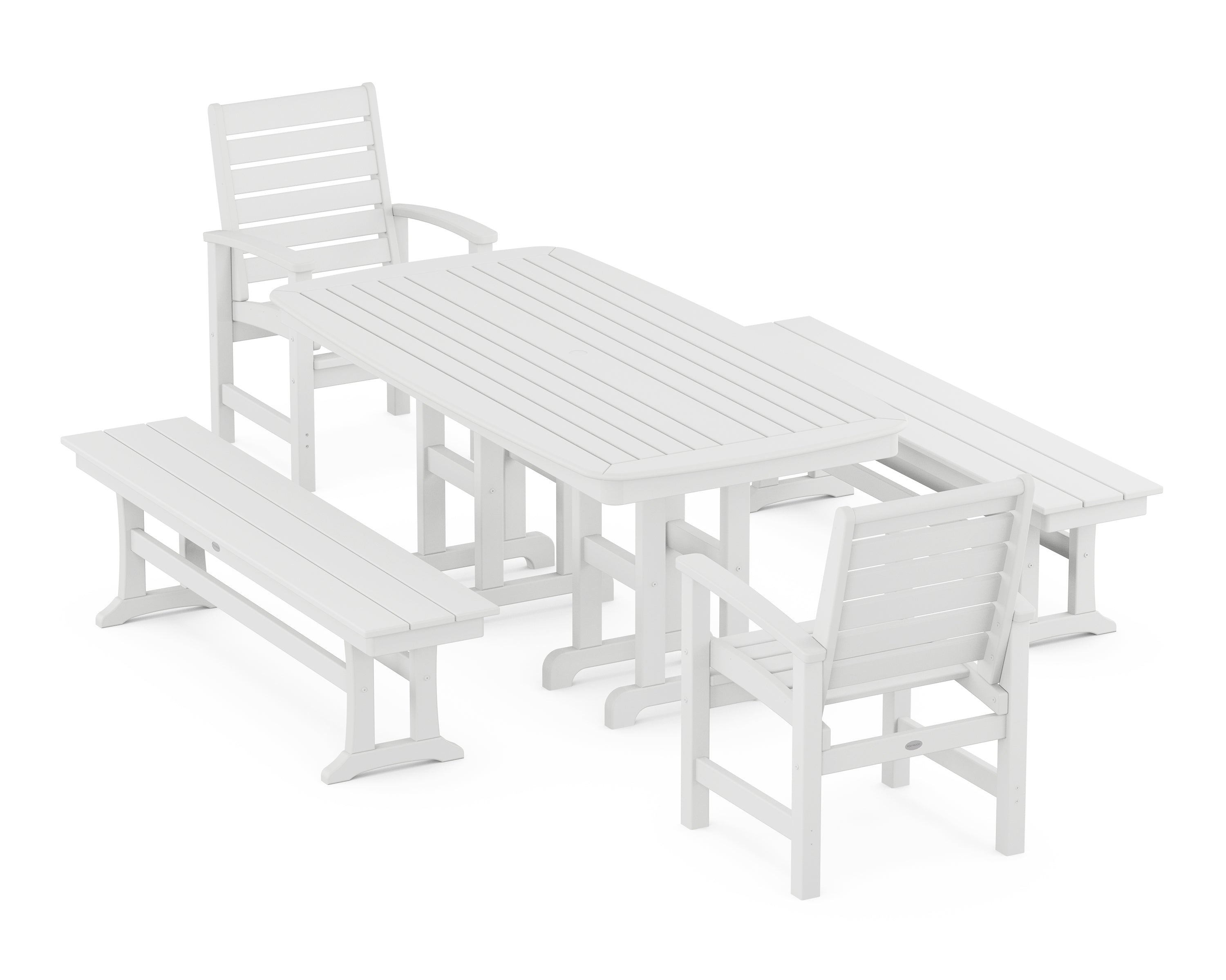 POLYWOOD® Signature 5-Piece Dining Set with Benches in White