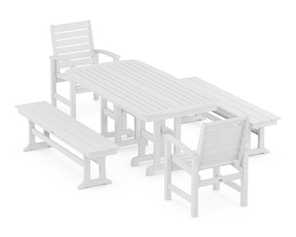 POLYWOOD® Signature 5-Piece Dining Set with Benches in White