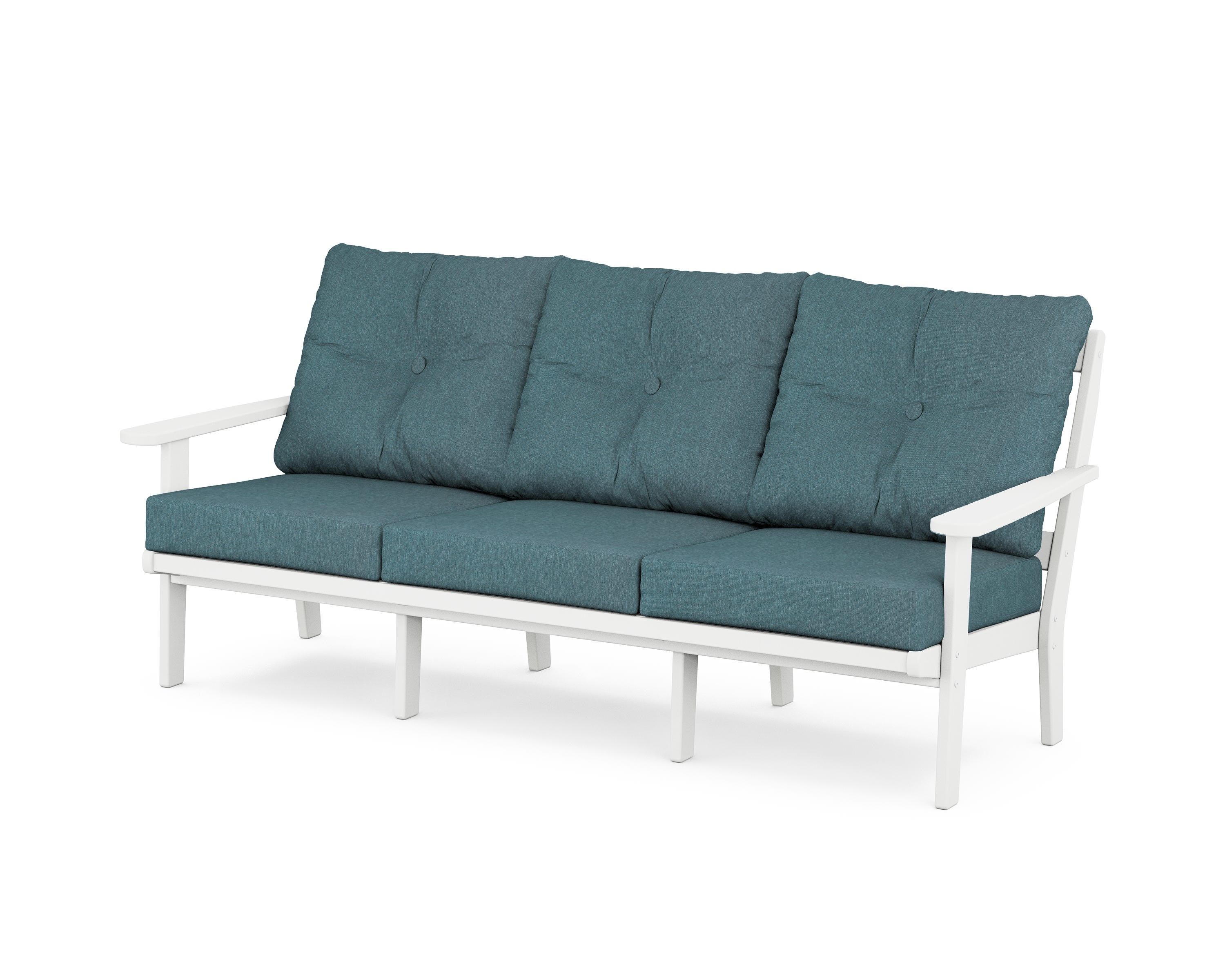 POLYWOOD® Mission Deep Seating Sofa in White / Ocean Teal