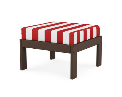 POLYWOOD® Vineyard Modular Ottoman in Mahogany / Cabana Stripe Crimson