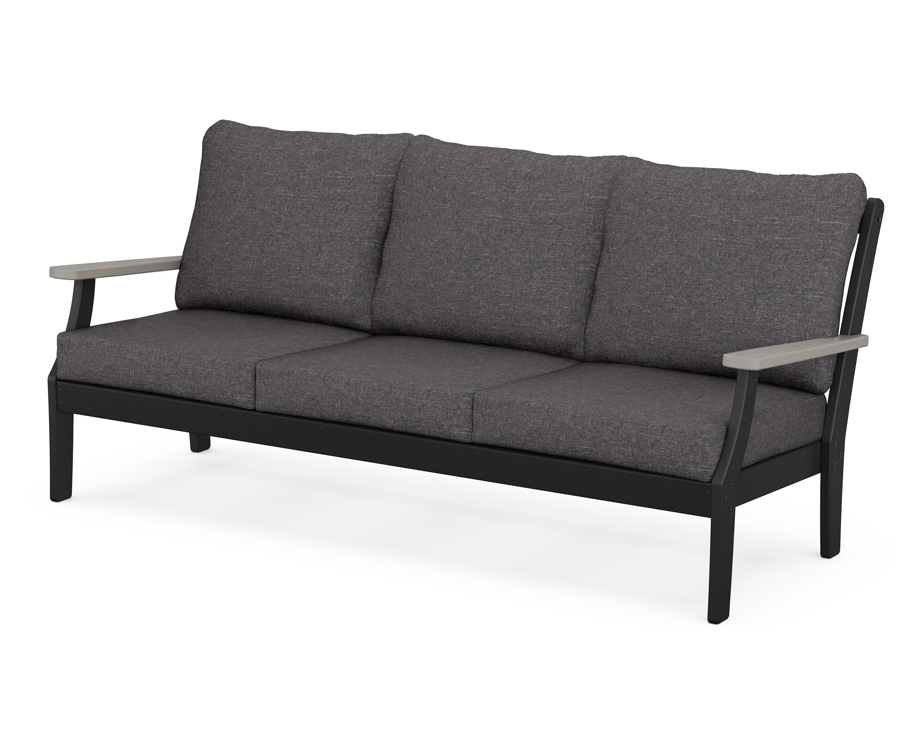 POLYWOOD® Braxton Deep Seating Sofa in Black / Driftwood / Ash Charcoal