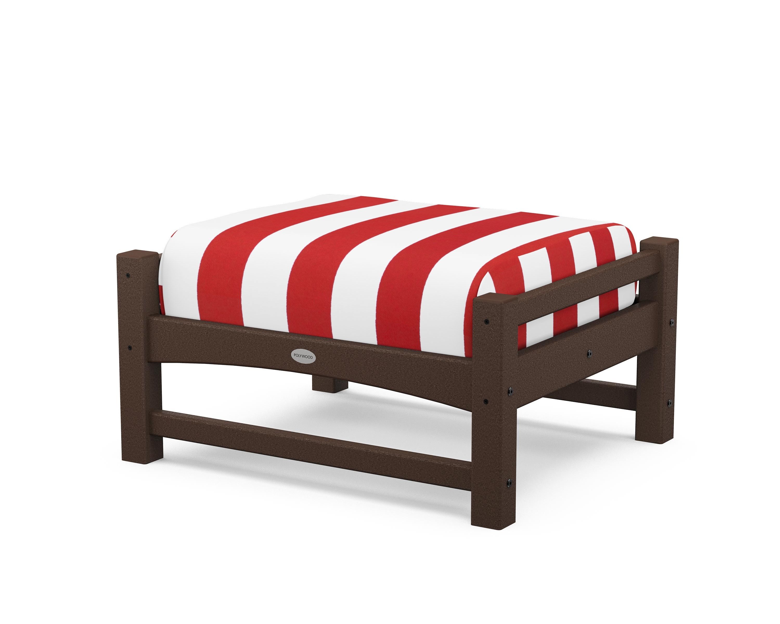 POLYWOOD® Club Ottoman in Mahogany / Cabana Stripe Crimson