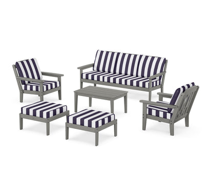 Country Living Cottage 6-Piece Lounge Sofa Set in Slate Grey / Cabana Stripe Navy