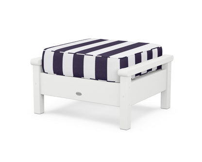 POLYWOOD® Harbour Deep Seating Ottoman in White / Cabana Stripe Navy