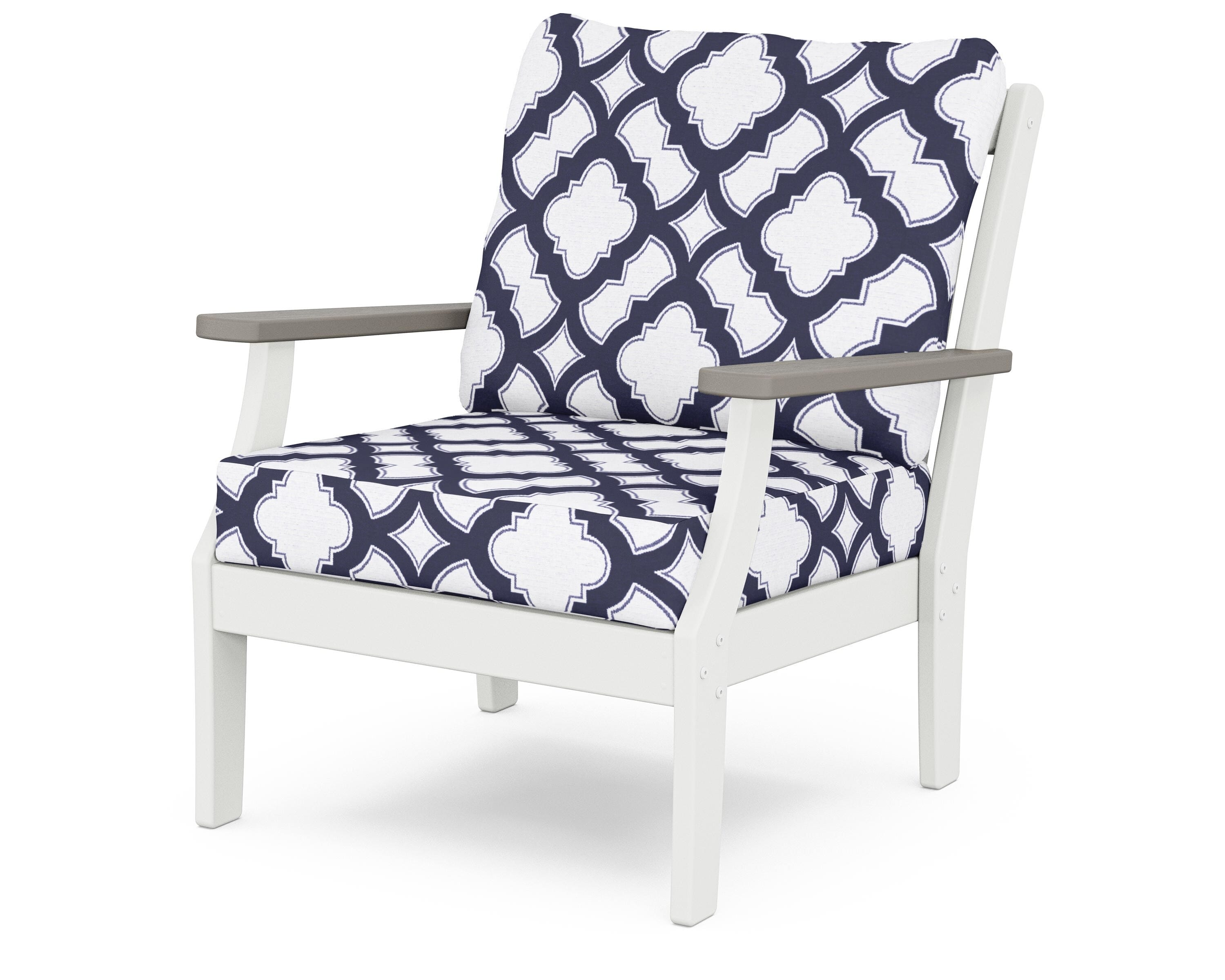 POLYWOOD® Braxton Deep Seating Chair in White / Driftwood / Trellis Navy