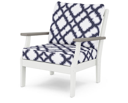 POLYWOOD® Braxton Deep Seating Chair in White / Driftwood / Trellis Navy