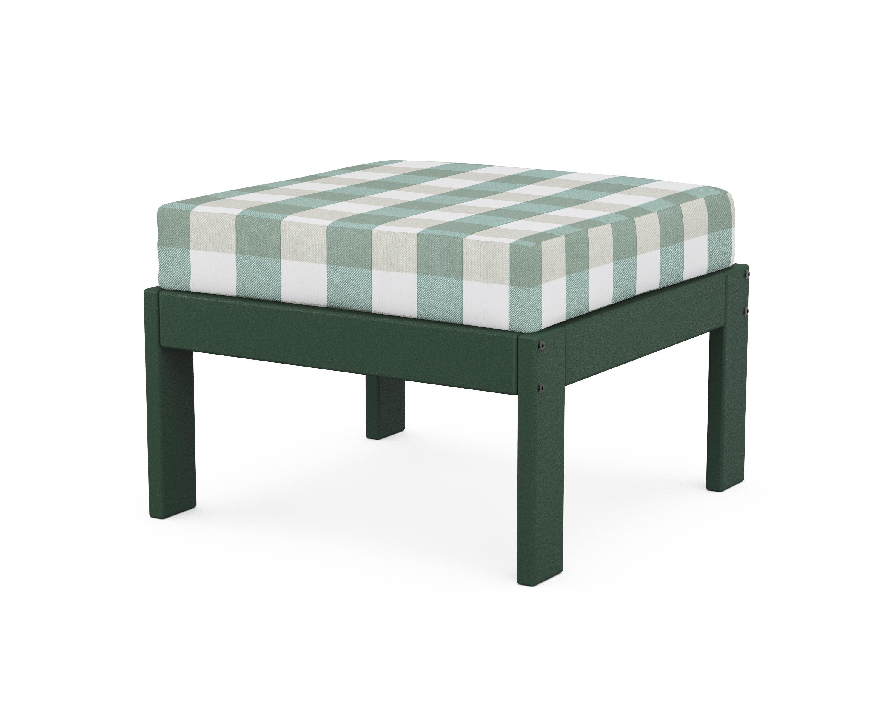 POLYWOOD® Vineyard Modular Ottoman in Green / Buffalo Plaid Glacier Spa