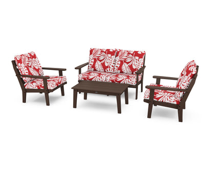 POLYWOOD® Lakeside 4-Piece Deep Seating Set in Mahogany / Leaf Crimson