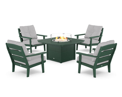 POLYWOOD® Lakeside 5-Piece Deep Seating Set with Nautical Fire Pit Table in Green / Granite