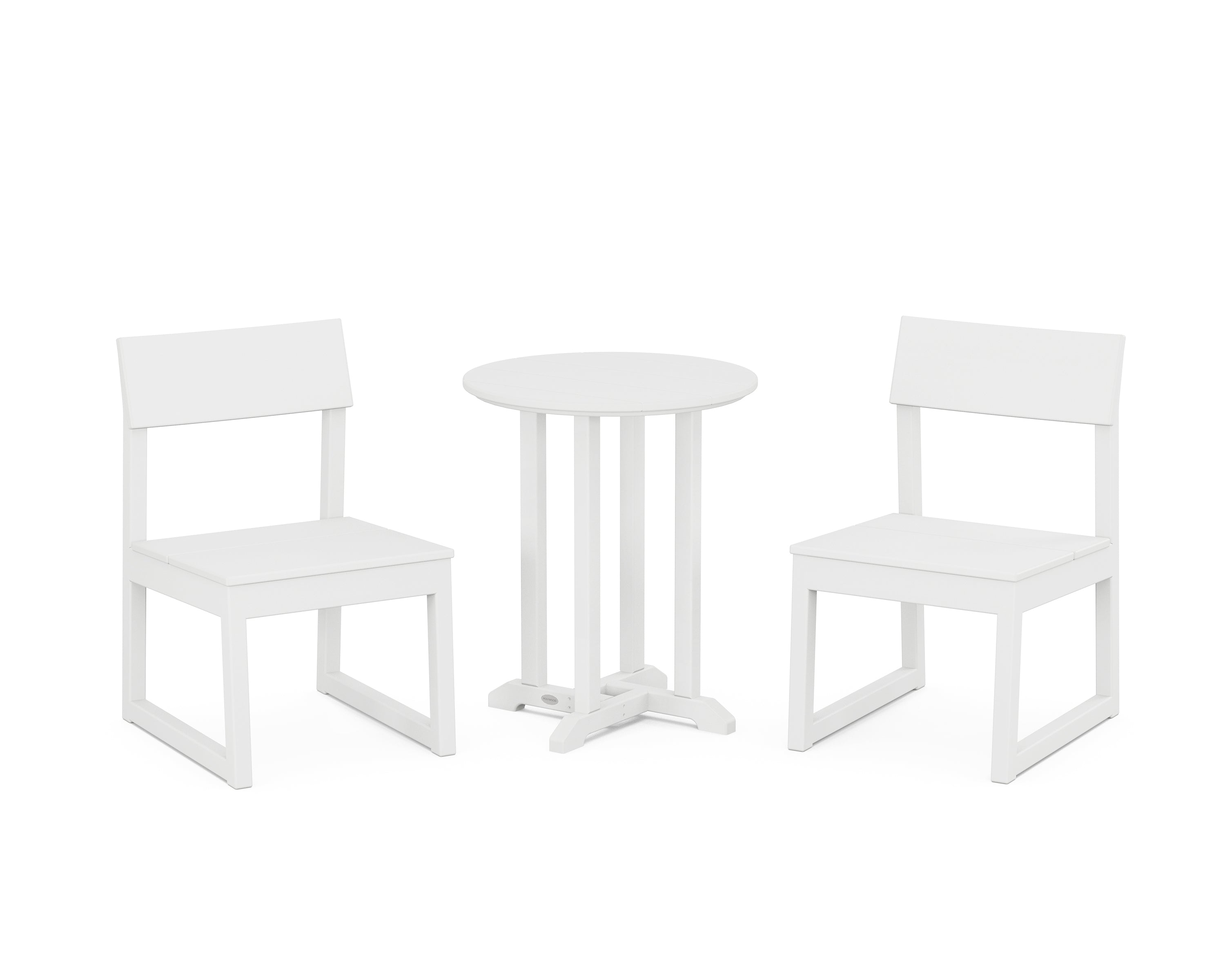 POLYWOOD® EDGE Side Chair 3-Piece Round Bistro Dining Set in White